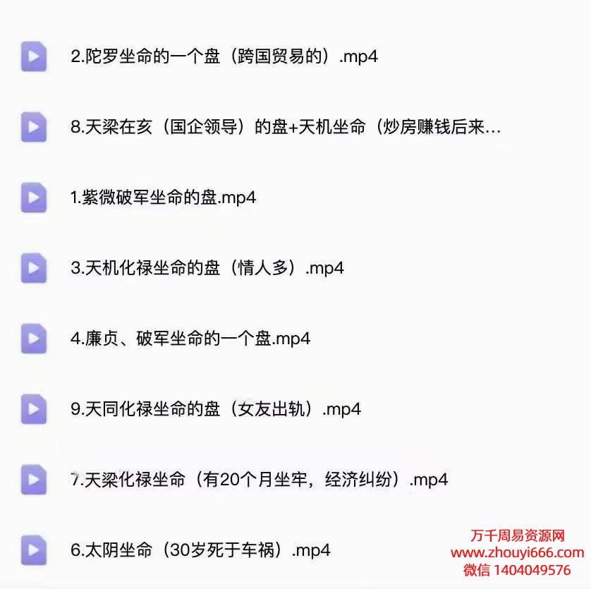 令东来紫微斗数的大运流年精讲，8集8个命例 ，每节20到40分钟左右。